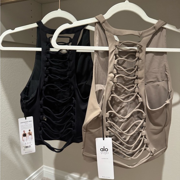 ALO Yoga Tops - NWT ALO Yoga - Archives! Open-back design Movement Bras in Black & Taupe